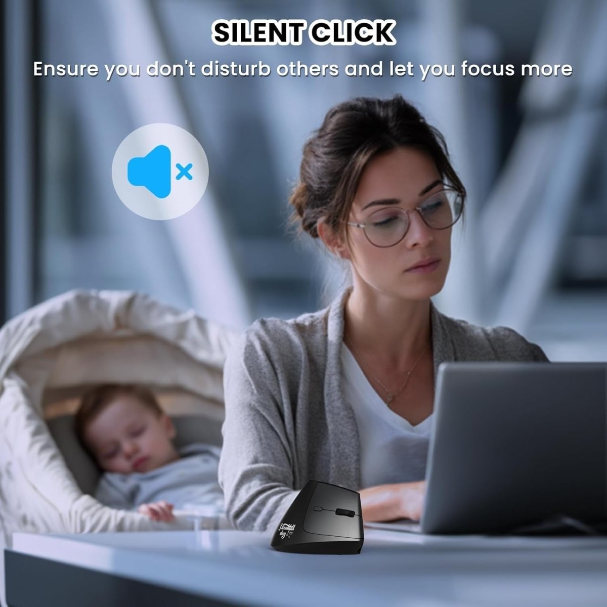 Vertical Ergonomic Wireless Mouse Silent 1600 DPI Rechargeable - Kwikley