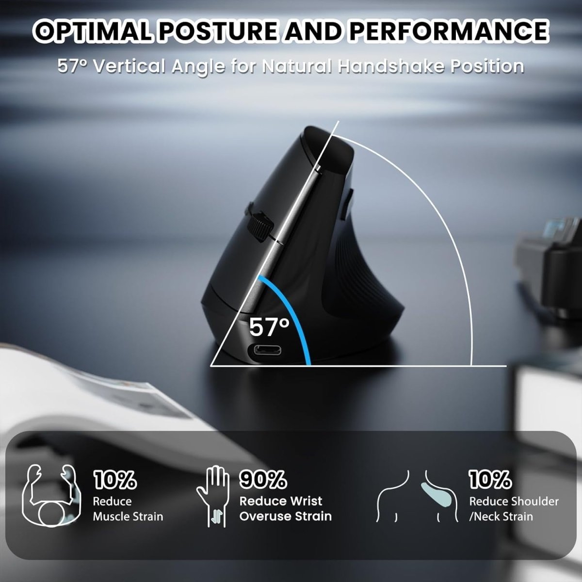 Vertical Ergonomic Wireless Mouse Silent 1600 DPI Rechargeable - Kwikley