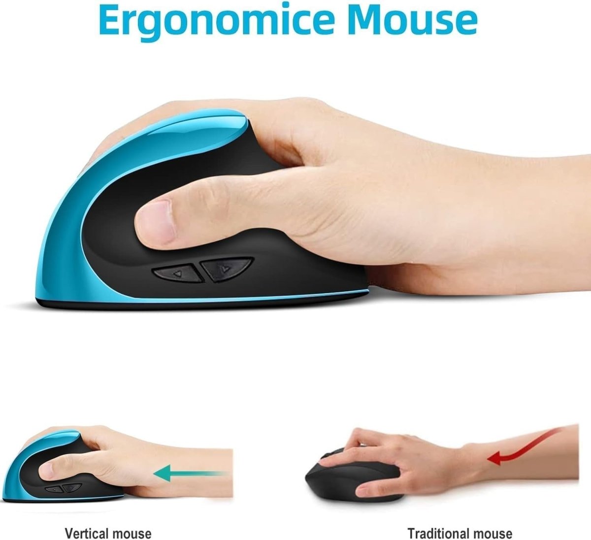 Vertical Ergonomic Wireless Mouse USB C Rechargeable 1600 DPI - Kwikley
