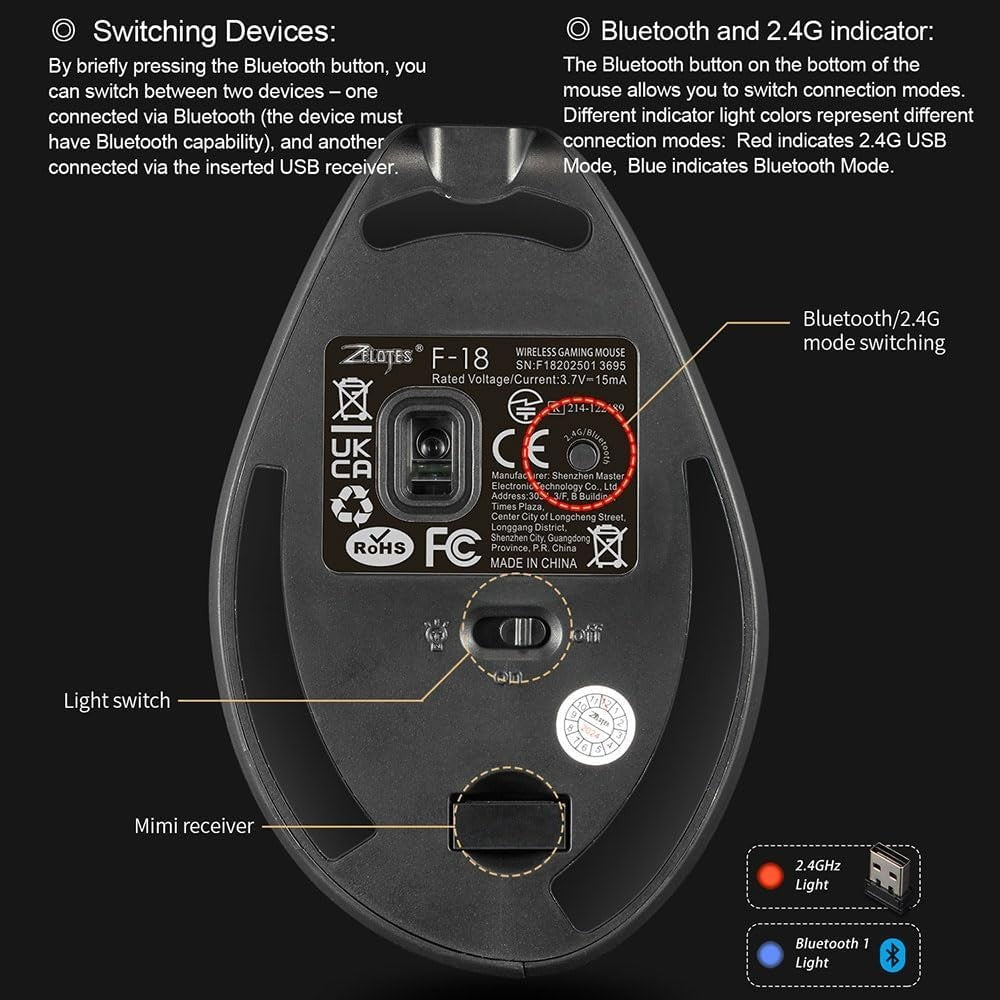 Vertical Gaming Mouse 24000 DPI Bluetooth RGB 11 Programmable - Kwikley