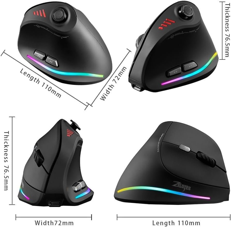 Vertical Gaming Mouse 24000 DPI Bluetooth RGB 11 Programmable - Kwikley