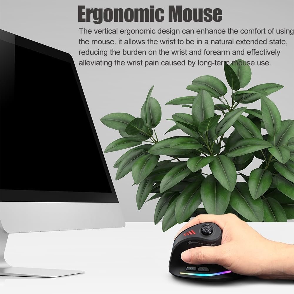 Vertical Gaming Mouse 24000 DPI Bluetooth RGB 11 Programmable - Kwikley
