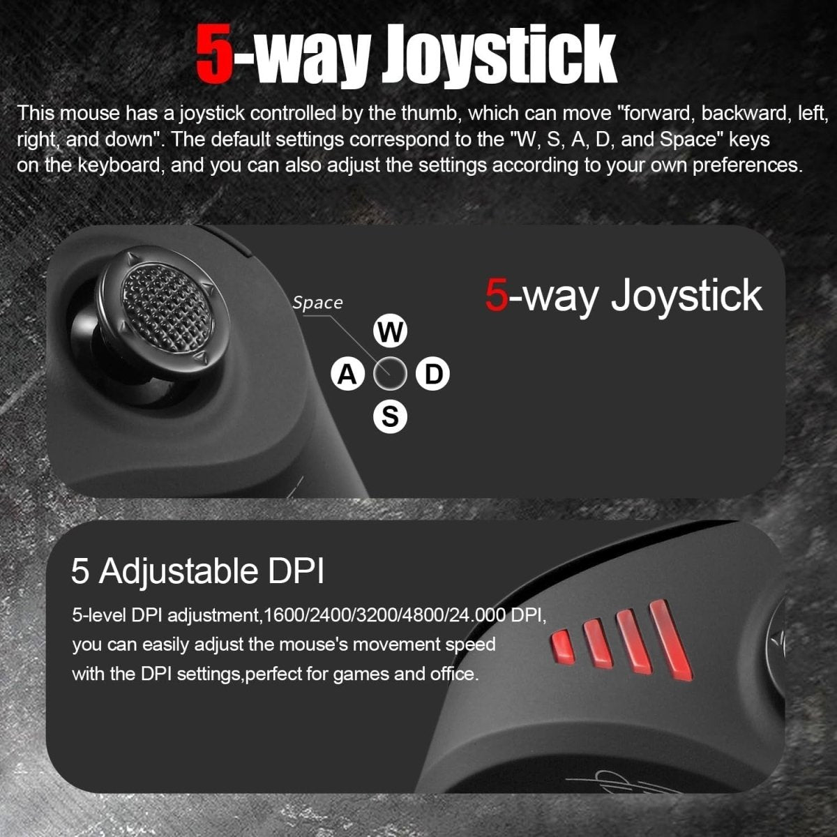 Vertical Gaming Mouse 24000 DPI Bluetooth RGB 11 Programmable - Kwikley