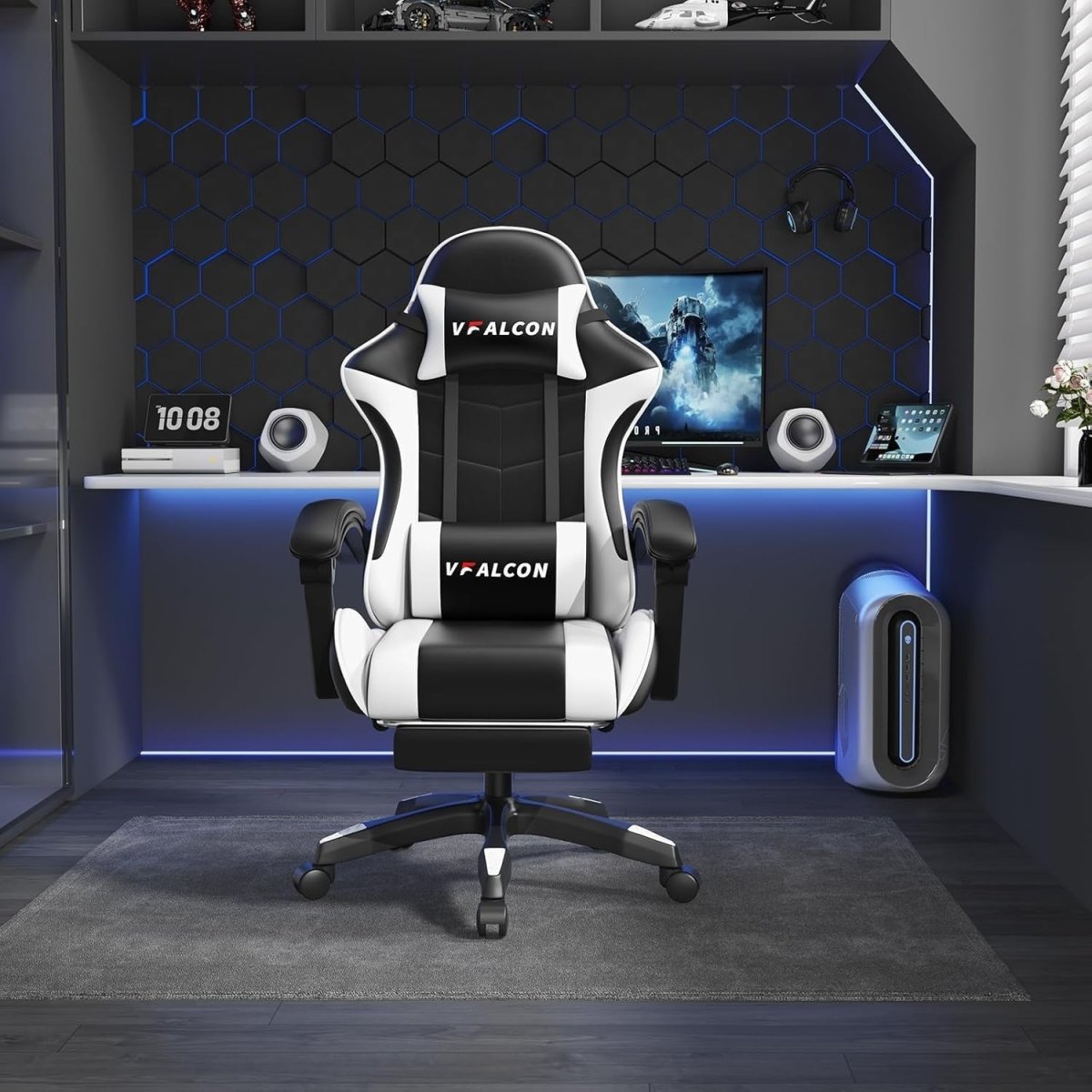 Vfalcon XTREME Gaming Chair White Reclining Office Chair with Footrest - Kwikley