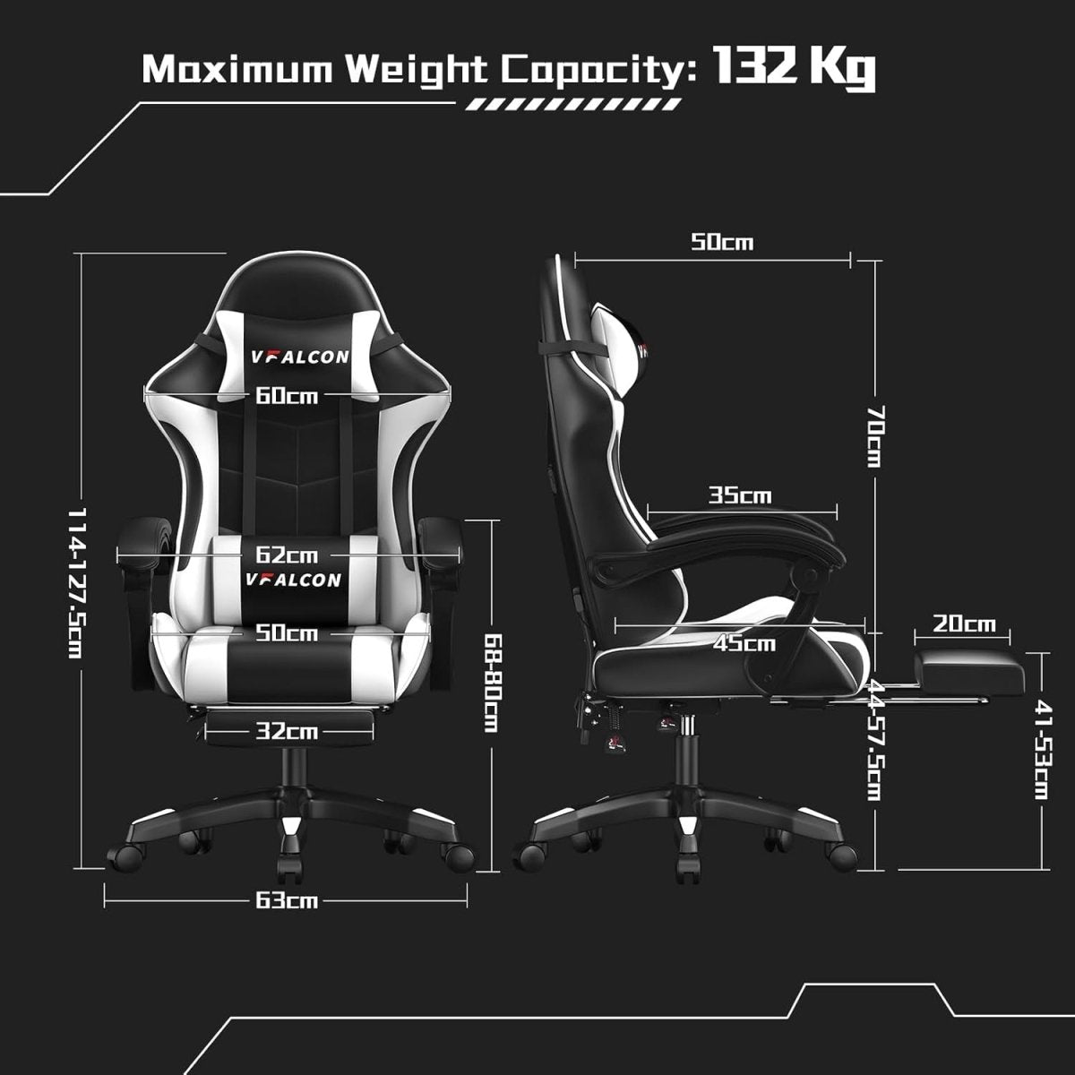 Vfalcon XTREME Gaming Chair White Reclining Office Chair with Footrest - Kwikley