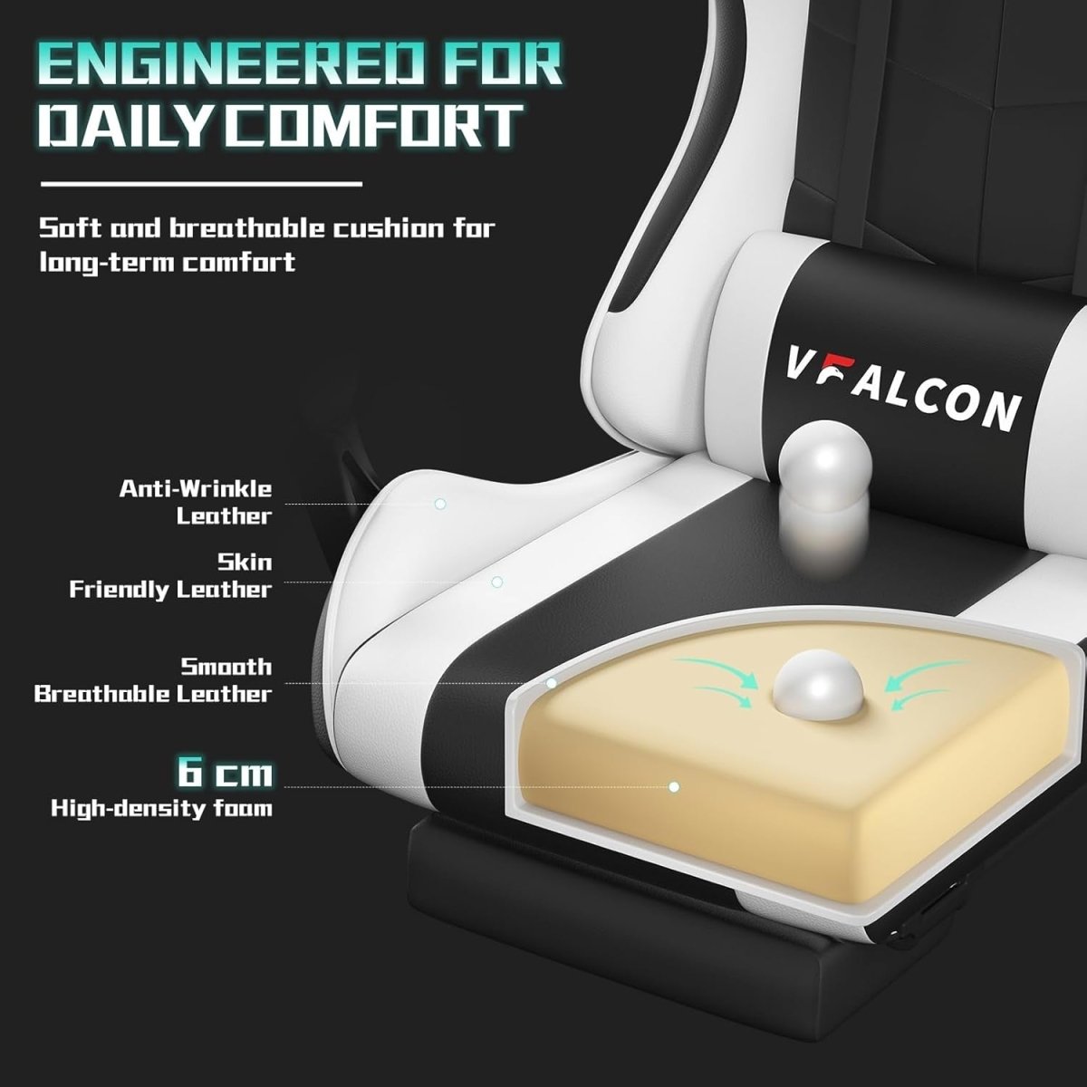 Vfalcon XTREME Gaming Chair White Reclining Office Chair with Footrest - Kwikley