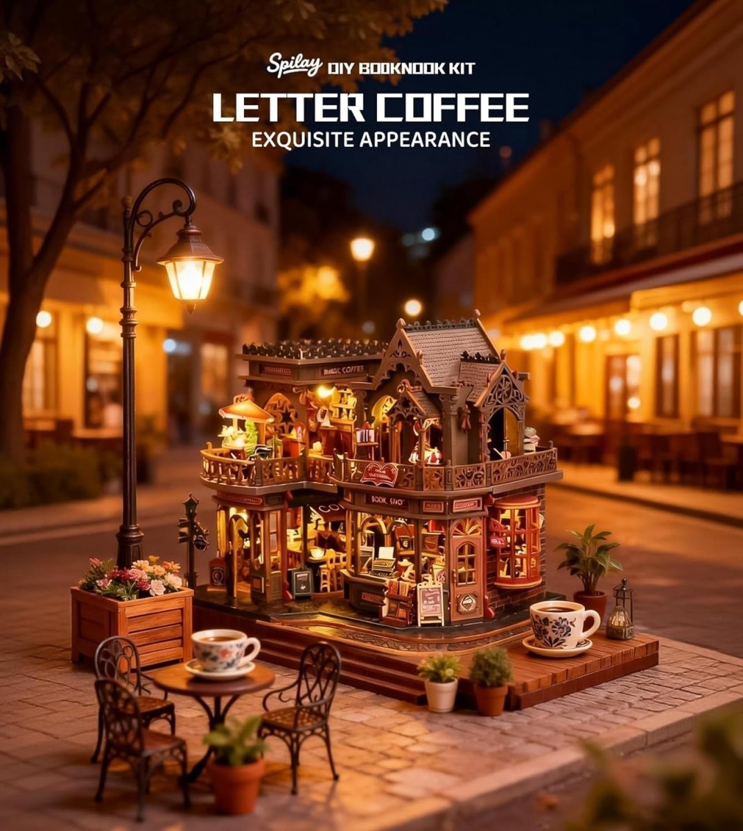 Victorian Bookshop Miniature House Kit DIY Wooden Puzzle LED Book Nook - Kwikley