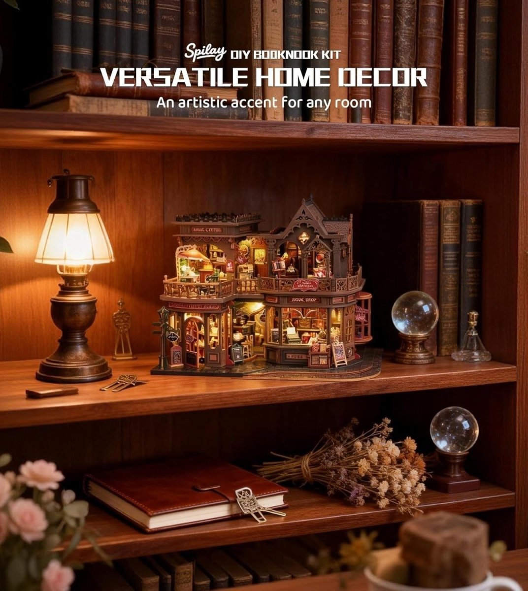 Victorian Bookshop Miniature House Kit DIY Wooden Puzzle LED Book Nook - Kwikley