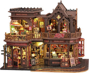 Victorian Bookshop Miniature House Kit DIY Wooden Puzzle LED Book Nook - Kwikley