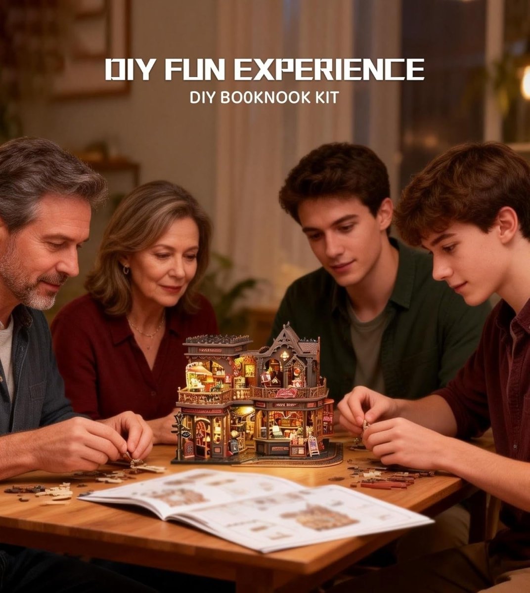 Victorian Bookshop Miniature House Kit DIY Wooden Puzzle LED Book Nook - Kwikley