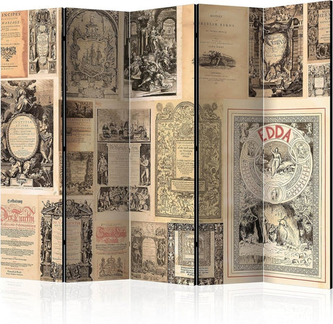 Vintage Book Print 5-Panel Folding Room Divider – Large Double-Sided Screen