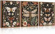 Vintage Botanical Butterfly Wall Art Set of 3 Framed 30x40cm - Kwikley