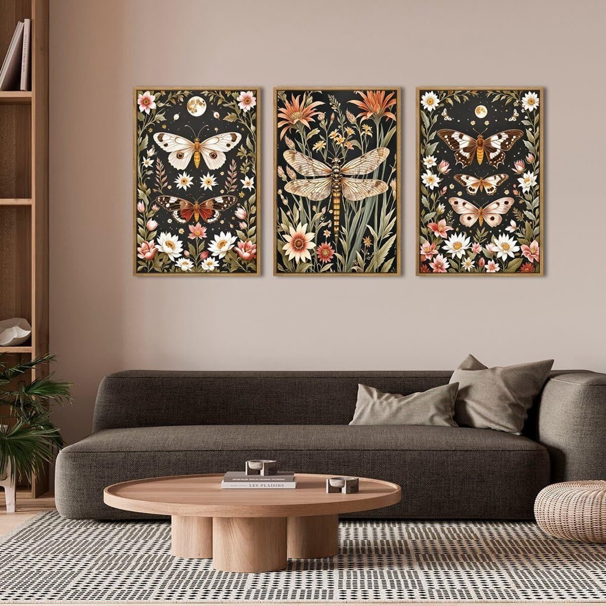 Vintage Botanical Butterfly Wall Art Set of 3 Framed 30x40cm - Kwikley