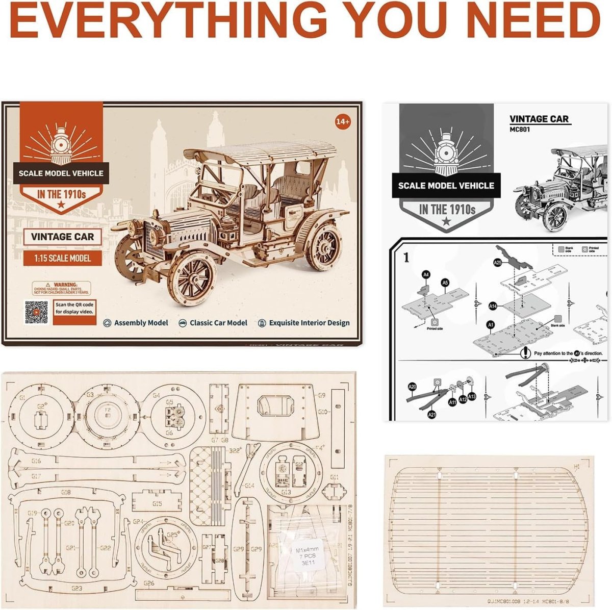 Vintage Car 3D Wooden Puzzle Model Kit DIY Mechanical Craft Gift - Kwikley