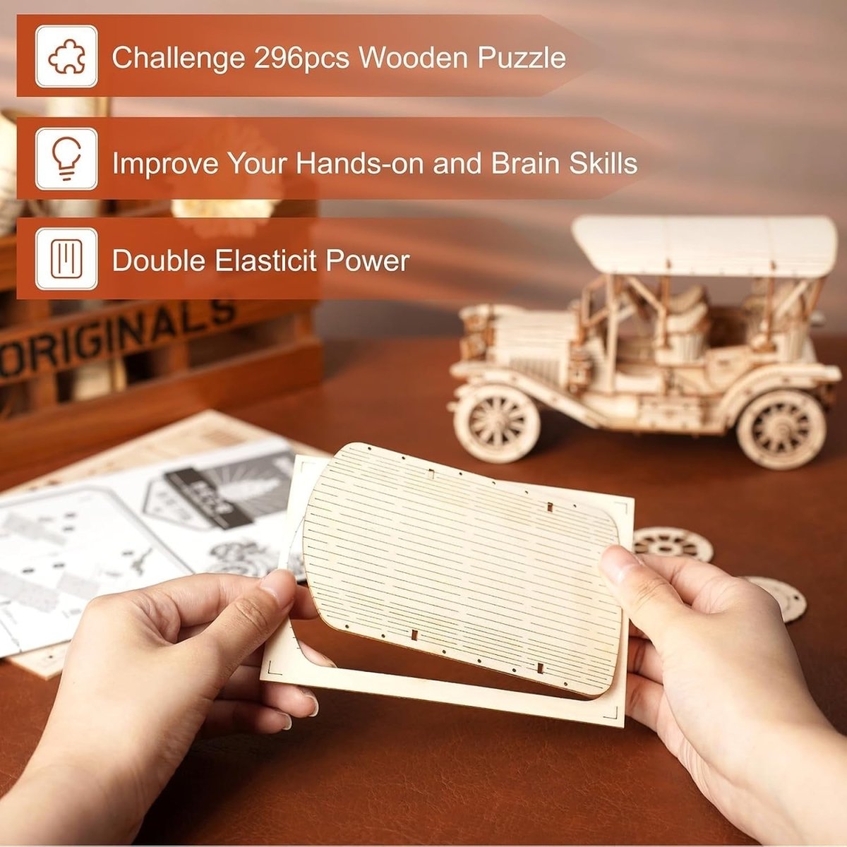 Vintage Car 3D Wooden Puzzle Model Kit DIY Mechanical Craft Gift - Kwikley