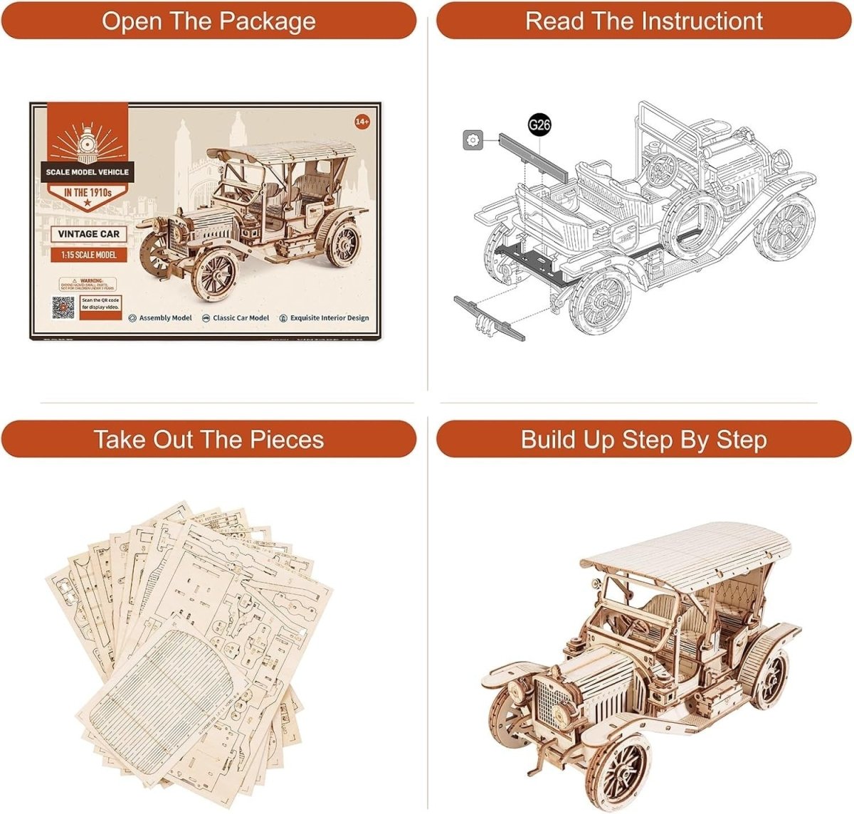 Vintage Car 3D Wooden Puzzle Model Kit DIY Mechanical Craft Gift - Kwikley