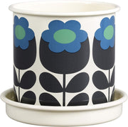 Vintage Enamel Plant Pot 13cm with Saucer Floral Indoor Planter - Kwikley