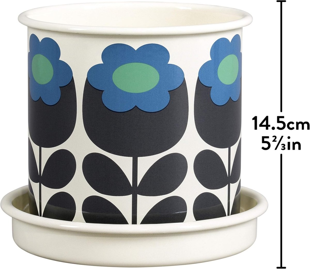 Vintage Enamel Plant Pot 13cm with Saucer Floral Indoor Planter - Kwikley