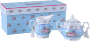 Vintage Floral Sugar Bowl & Cream Jug Set Porcelain Gift Box Blue - Kwikley