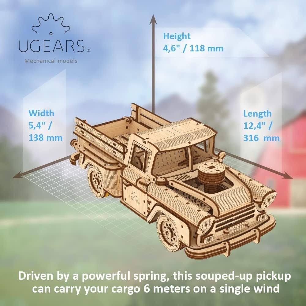 Vintage Pickup Truck 3D Wooden Puzzle V8 Engine DIY Mechanical Model Kit - Kwikley