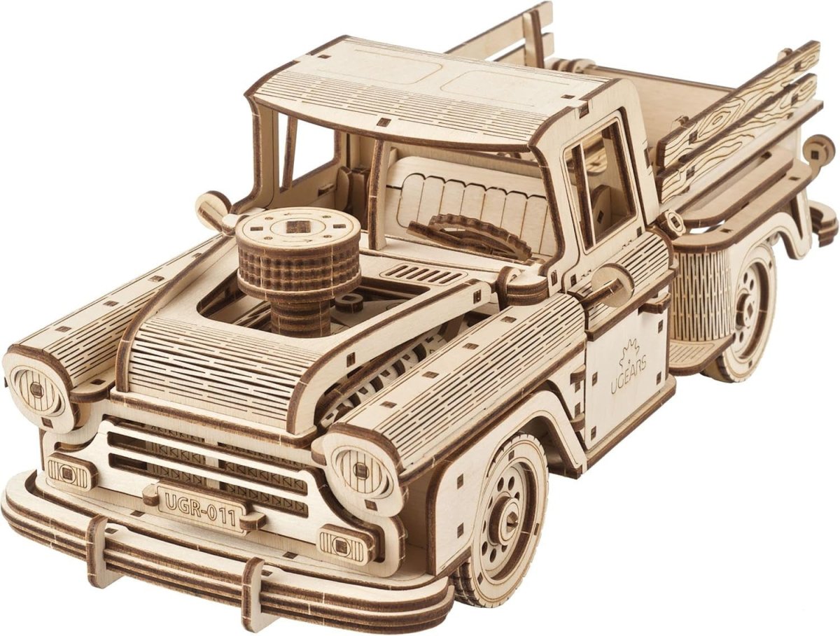 Vintage Pickup Truck 3D Wooden Puzzle V8 Engine DIY Mechanical Model Kit - Kwikley