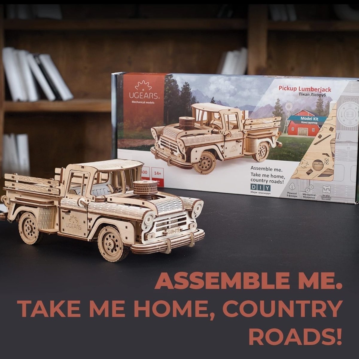 Vintage Pickup Truck 3D Wooden Puzzle V8 Engine DIY Mechanical Model Kit - Kwikley