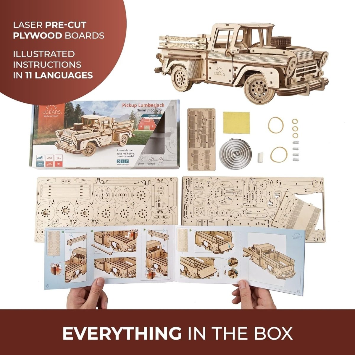 Vintage Pickup Truck 3D Wooden Puzzle V8 Engine DIY Mechanical Model Kit - Kwikley