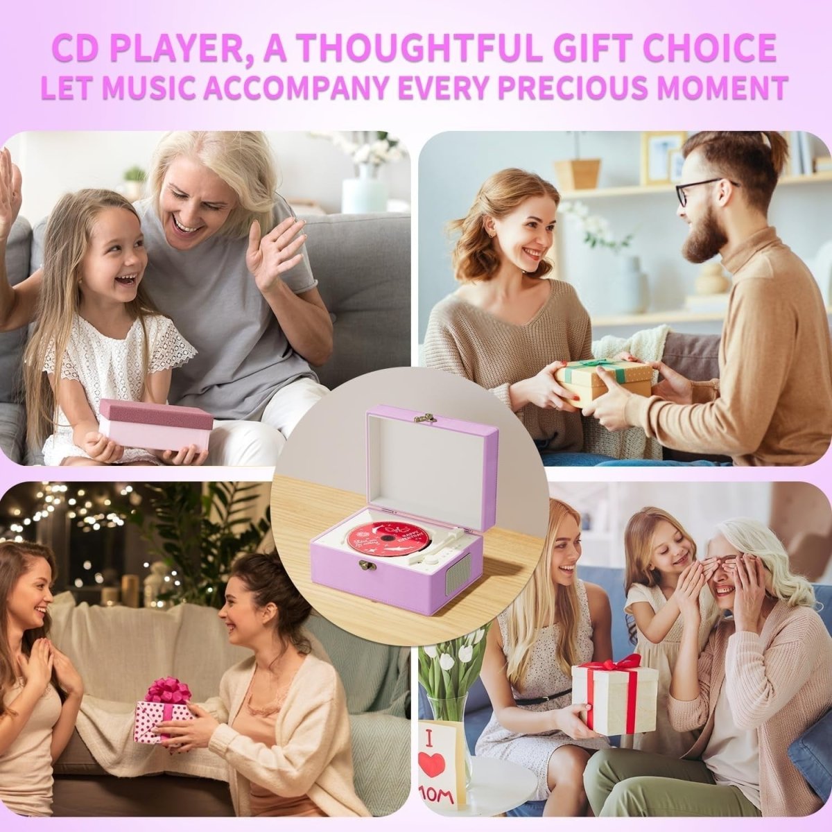 Vintage Purple Leather CD Player Bluetooth USB Rechargeable Speakers - Kwikley