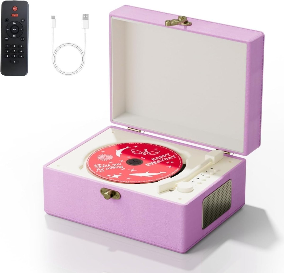 Vintage Purple Leather CD Player Bluetooth USB Rechargeable Speakers - Kwikley