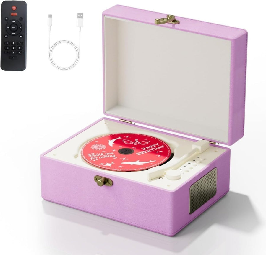 Vintage Purple Leather CD Player Bluetooth USB Rechargeable Speakers - Kwikley