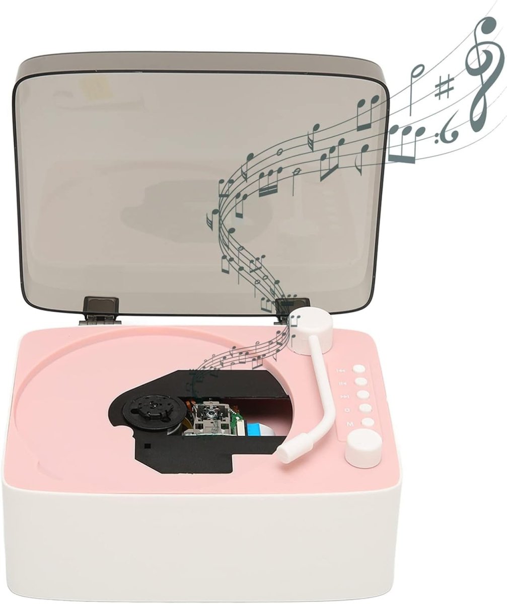 Vintage Retro CD Player HiFi Speakers Portable Bluetooth Style Pink - Kwikley