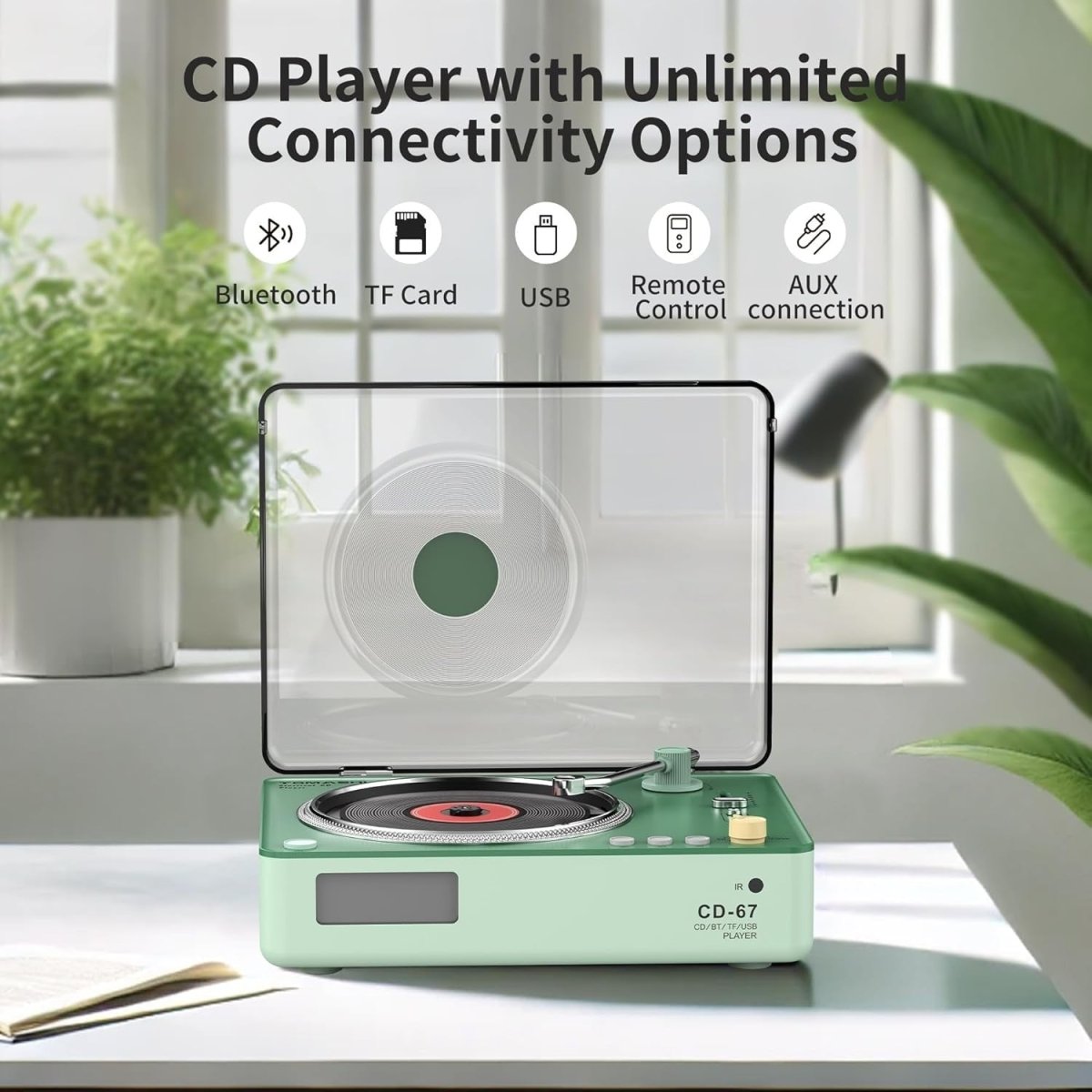 Vintage Style CD Player Bluetooth 5.3 Stereo Speakers USB TF Remote White - Kwikley