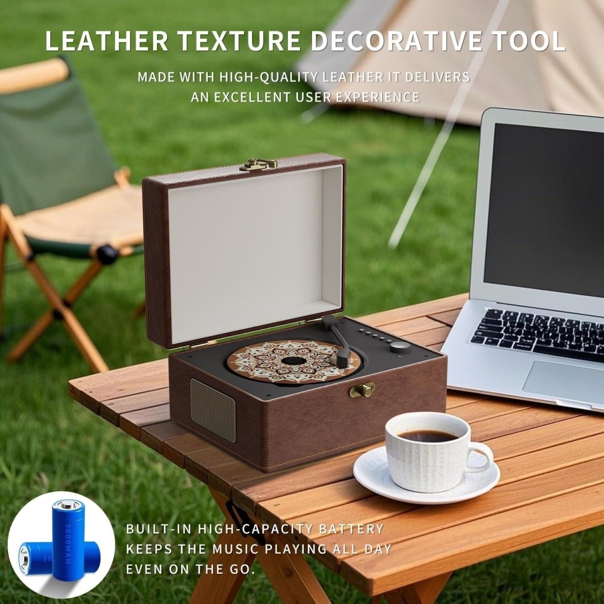 Vintage Style Portable Bluetooth CD Player Leather Look Retro Brown - Kwikley