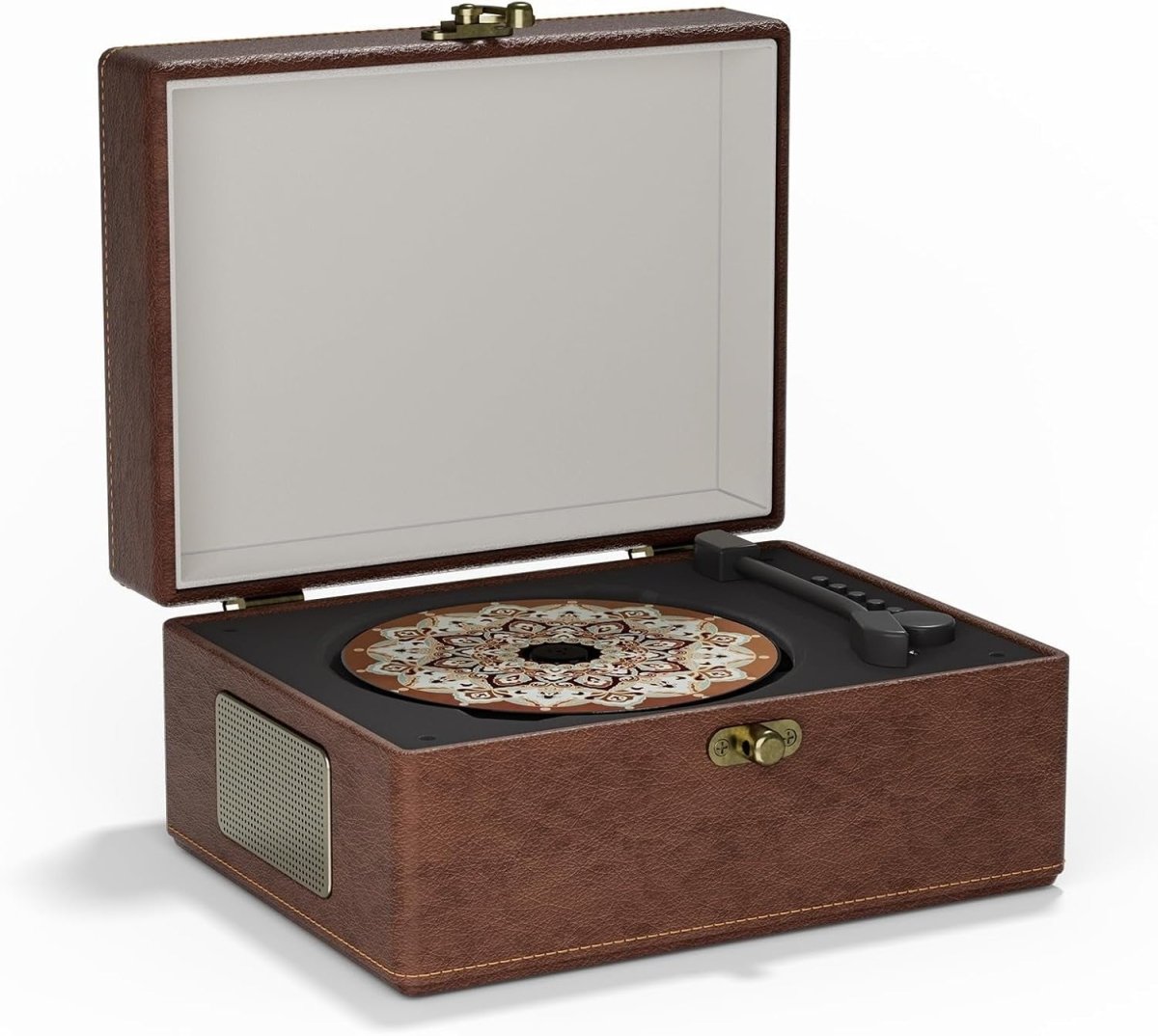 Vintage Style Portable Bluetooth CD Player Leather Look Retro Brown - Kwikley