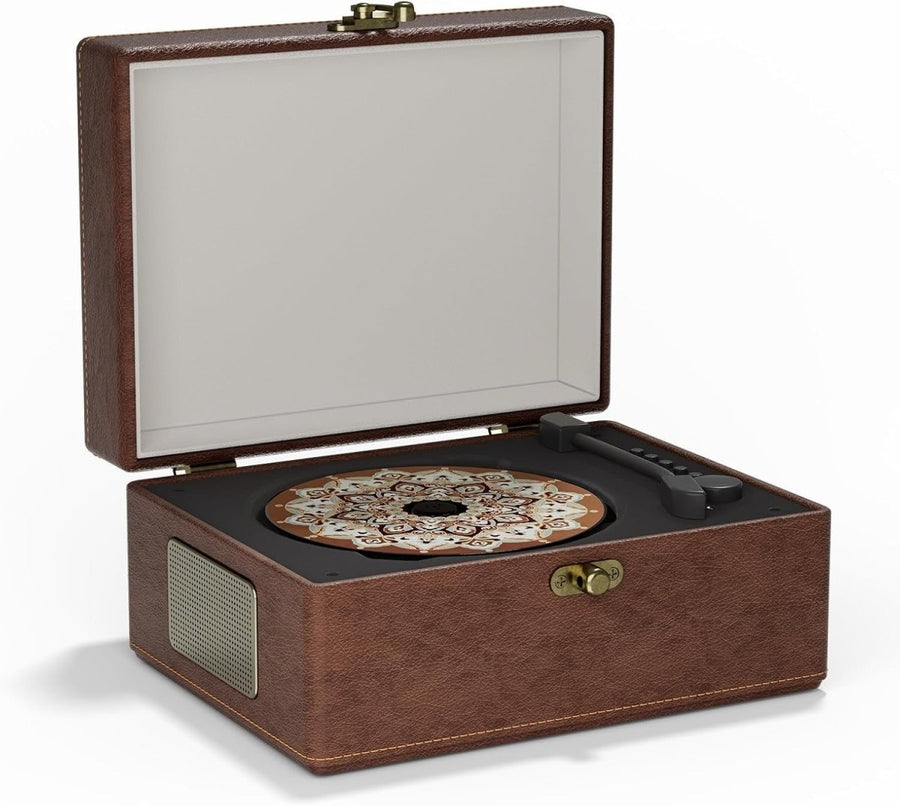 Vintage Style Portable Bluetooth CD Player Leather Look Retro Brown - Kwikley