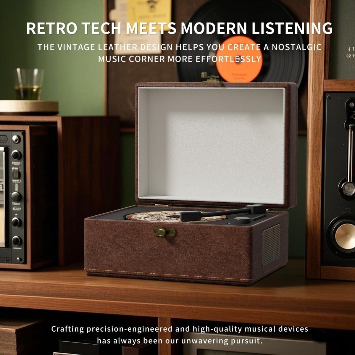 Vintage Style Portable Bluetooth CD Player Leather Look Retro Brown - Kwikley