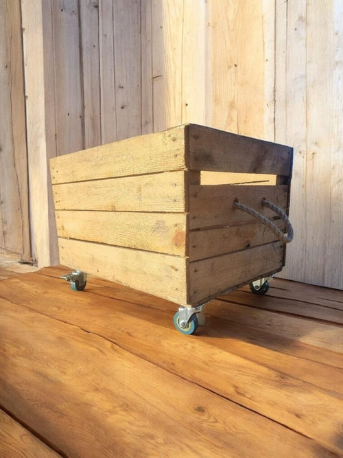 Vintage Wooden Storage Crate with Wheels 50x40x36cm Heavy Duty Organizer - Kwikley