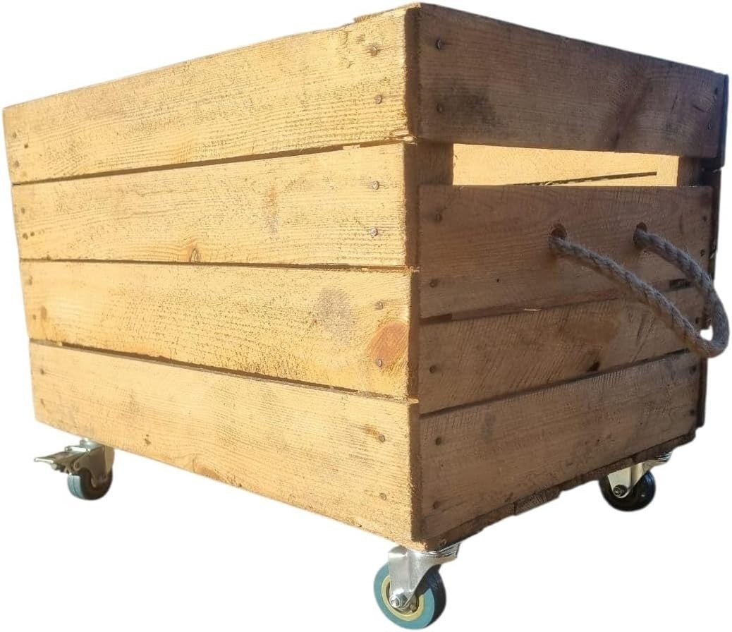Vintage Wooden Storage Crate with Wheels 50x40x36cm Heavy Duty Organizer - Kwikley
