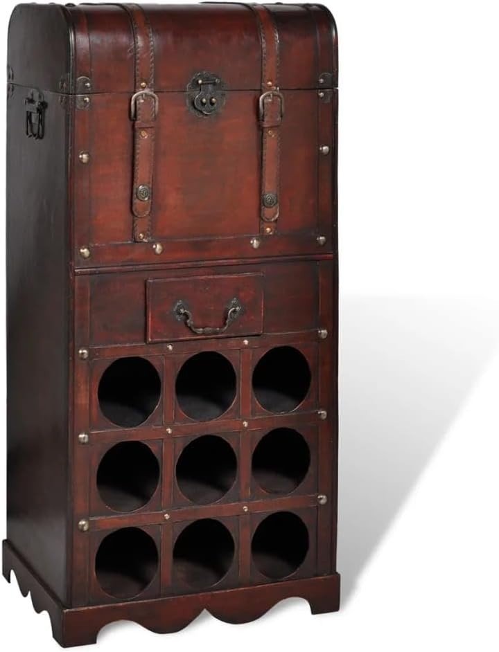 Vintage Wooden Wine Rack Cabinet with Drawer & Trunk Storage | Holds 9 Bottles - Kwikley