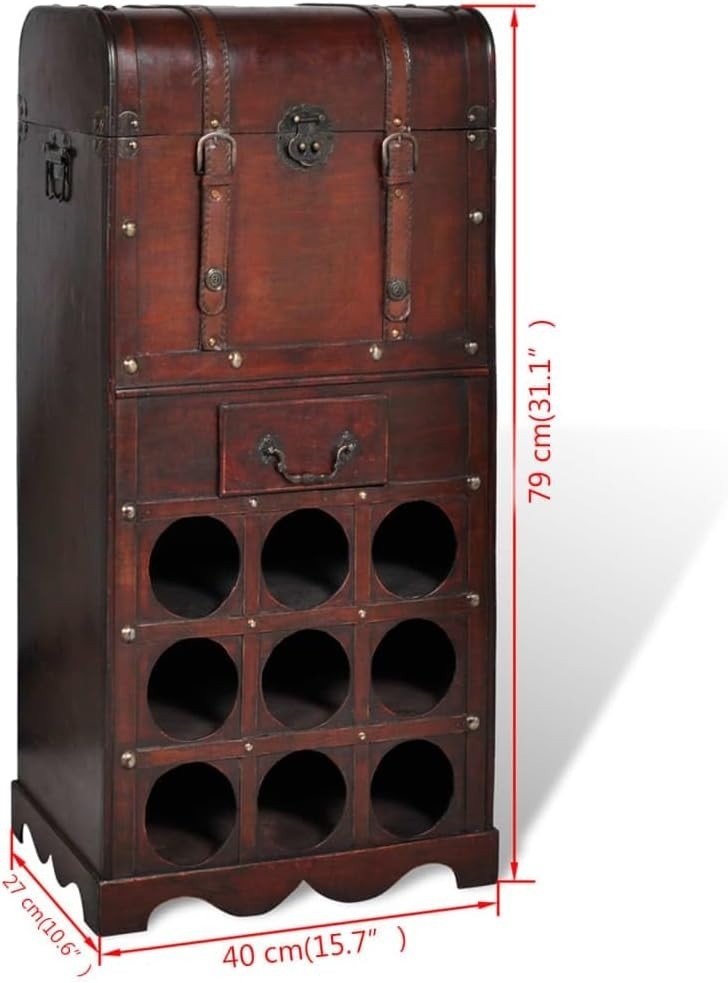 Vintage Wooden Wine Rack Cabinet with Drawer & Trunk Storage | Holds 9 Bottles - Kwikley