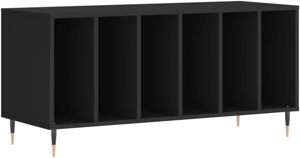 Vinyl Record Cabinet Storage Stand Turntable Media Unit Black Wood - Kwikley