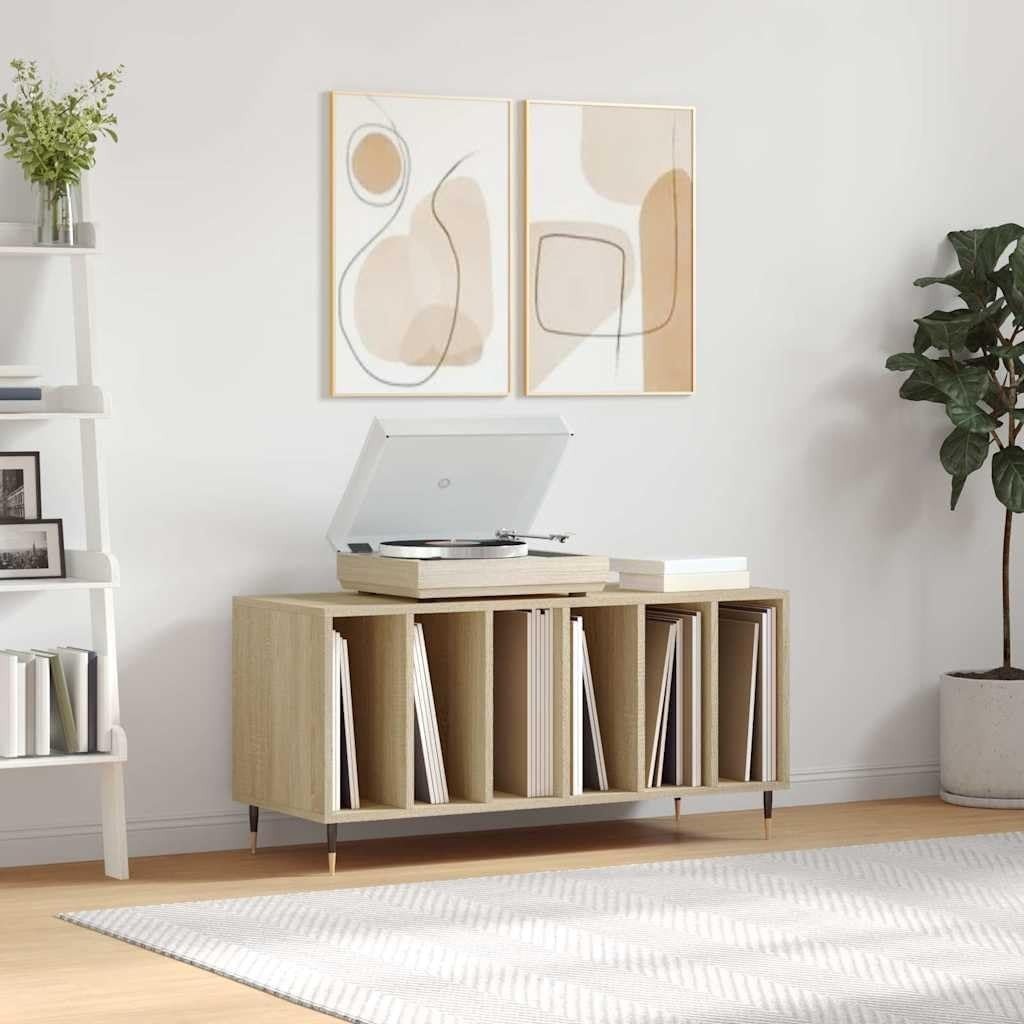 Vinyl Record Cabinet Storage Stand Turntable Media Unit Sonoma Oak - Kwikley