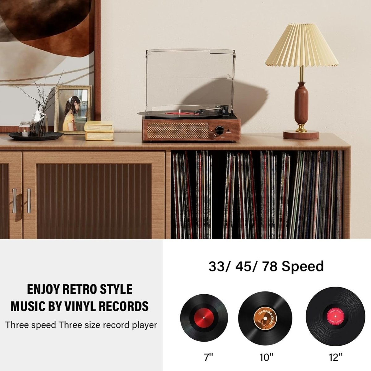 Vinyl Record Player Bluetooth 3 Speed Portable Turntable Orange - Kwikley
