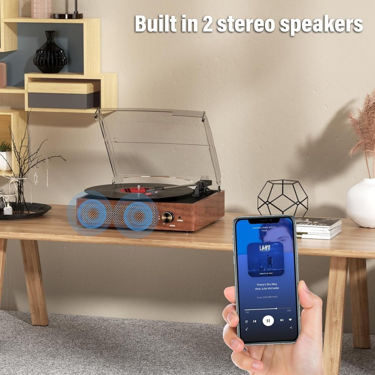 Vinyl Record Player Bluetooth 3 Speed Portable Turntable Orange - Kwikley
