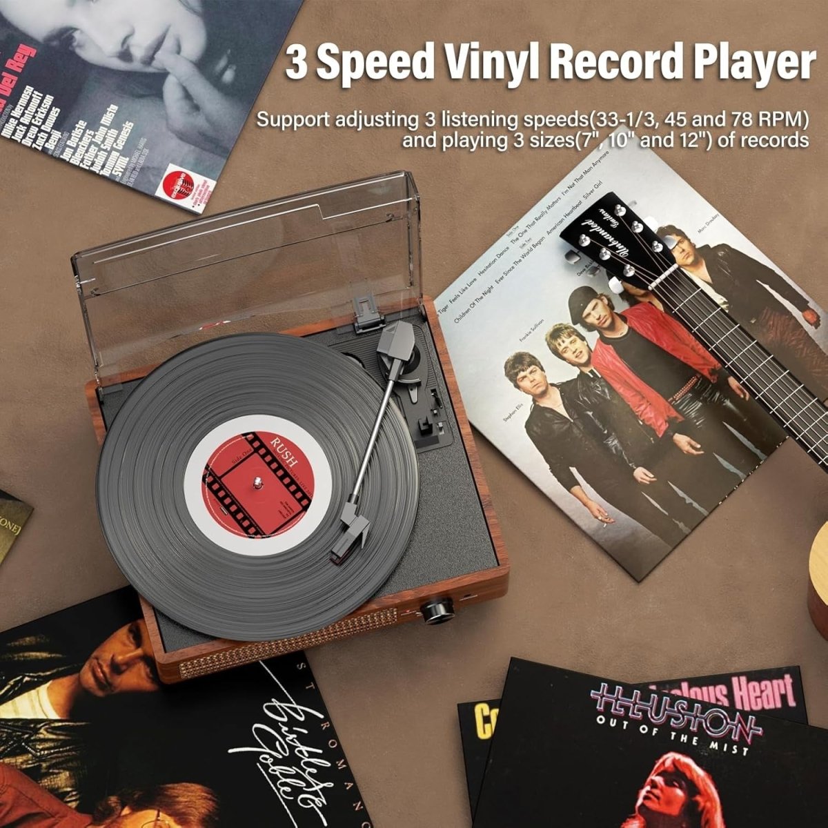 Vinyl Record Player Bluetooth 3 Speed Portable Turntable Orange - Kwikley