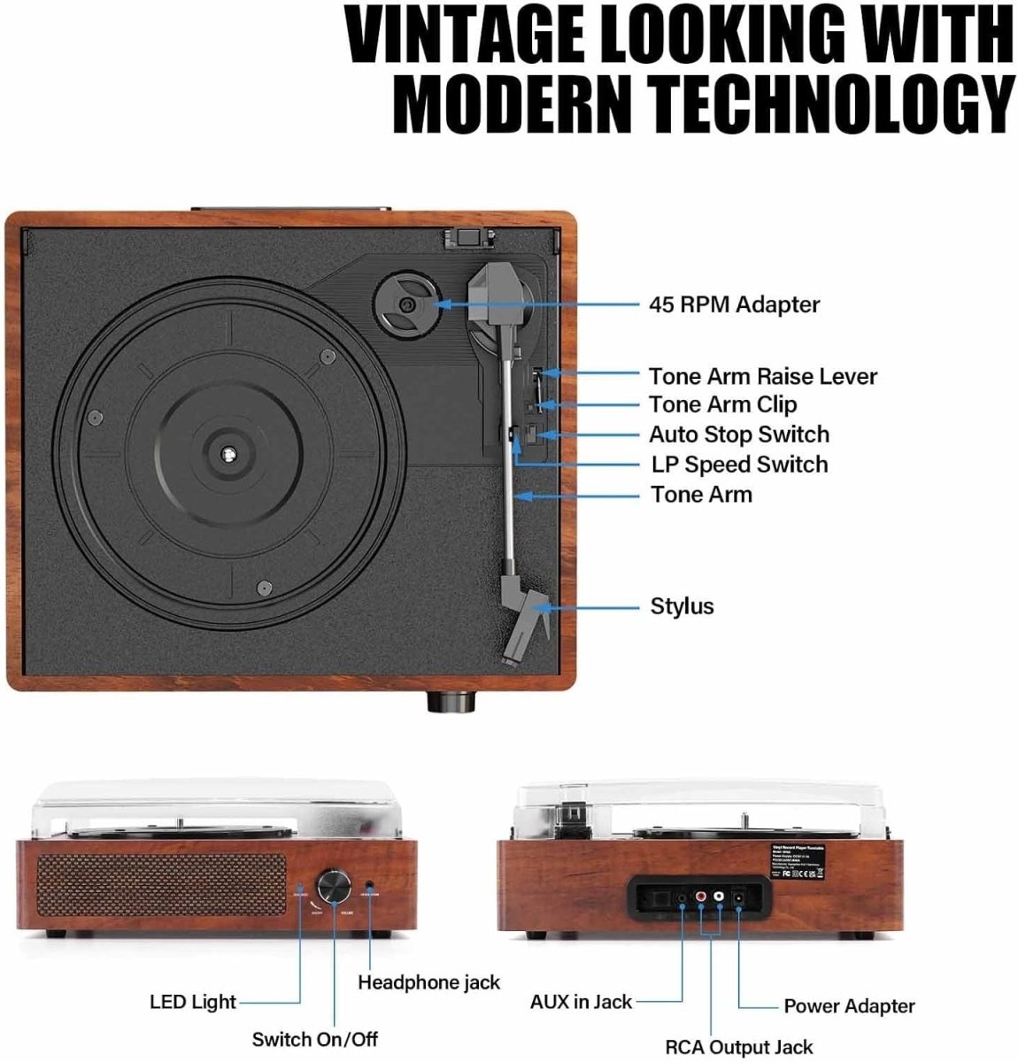 Vinyl Record Player Bluetooth 3 Speed Portable Turntable Orange - Kwikley