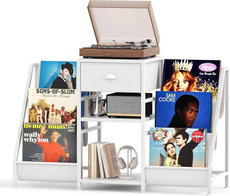 Vinyl Record Player Stand Storage Cabinet Holds 280 Albums White - Kwikley