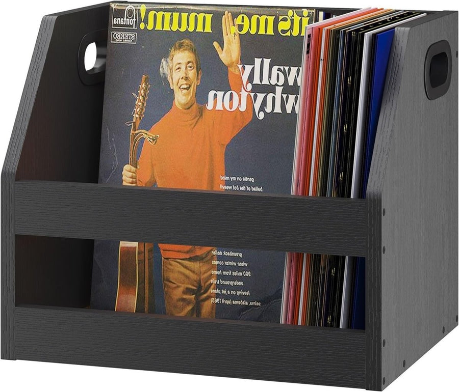 Vinyl Record Storage Crate LP Album Holder Rack Desktop Organizer Black - Kwikley