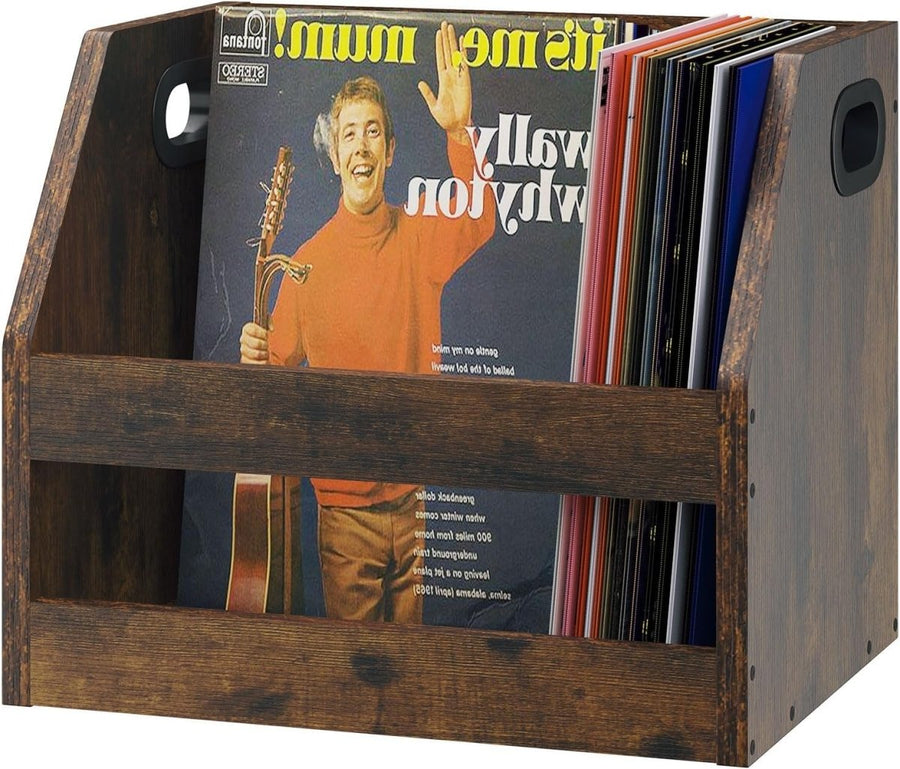 Vinyl Record Storage Crate LP Album Holder Rack Desktop Organizer Brown - Kwikley