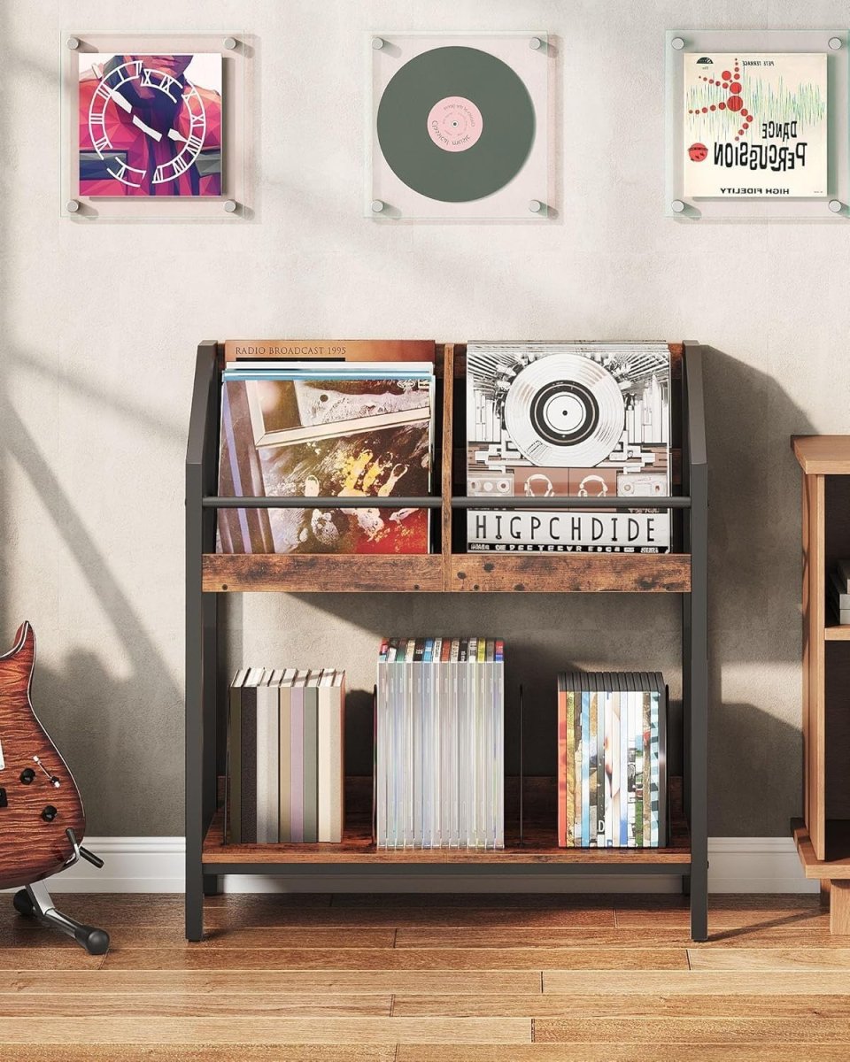 Vinyl Record Storage Rack 250 LP Album Holder 2 Tier Display Shelf - Kwikley